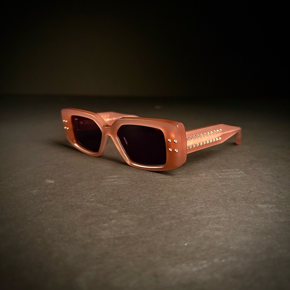 Valentino Studded Rectangular Sunglasses in Dusty Rose